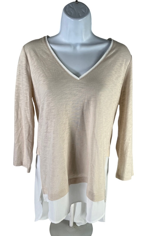 White House Black Market Women’s Beige 3/4 Sleeve Tunic Shirt - S image 2