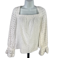 BCBGMaxazria Women's White Eyelet Sheer Long Sleeve Blouse - S