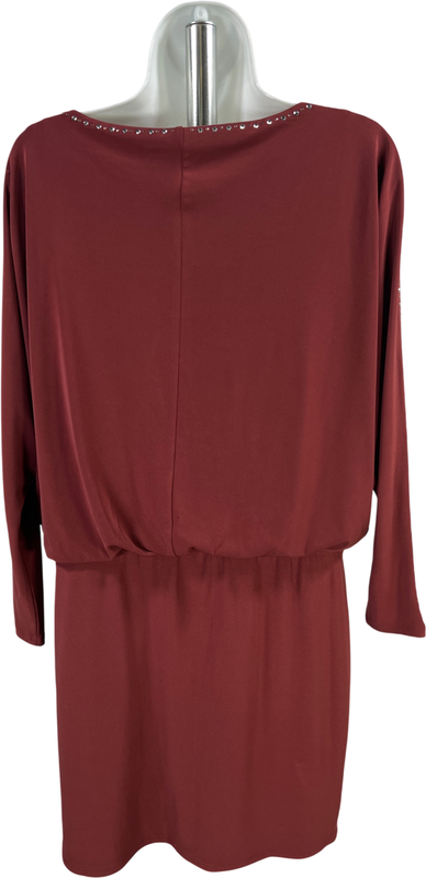 White House Black Market Women’s Red Brick Long Sleeve Blouson Dress - S Petite image 2