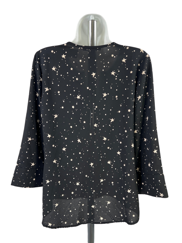 41 Hawthorn Women's Black Star Print 3/4 Roll Sleeve V-Neck Blouse - S image 2