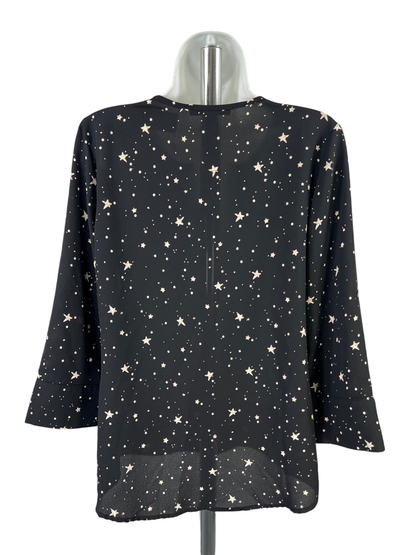 41 Hawthorn Women's Black Star Print 3/4 Roll Sleeve V-Neck Blouse - S image 2