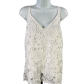 White House Black Market Women's White Crochet Lined V-Neck Tank Top - M