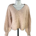 Frye Women's Beige Cable Knit V Neck Balloon Long Sleeve Sweater - M