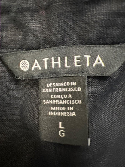Athleta Women's Black Linen Retreat Long Sleeve Button Up Shirt - L image 3