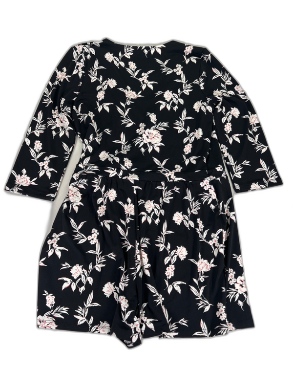 White House Black Market Women's Black Floral Wrap Front Short Romper - S Petite image 2