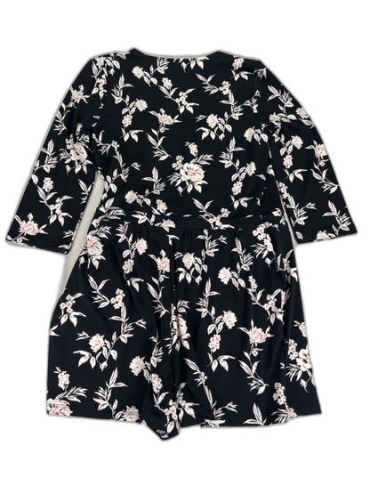 White House Black Market Women's Black Floral Wrap Front Short Romper - S Petite image 2