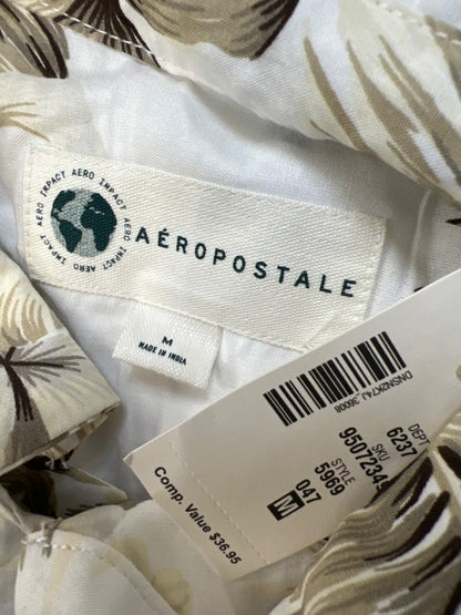 Aeropostale Men's White/Beige Hawaiin Short Sleeve Button Up Shirt - M image 3