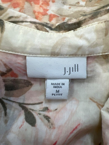 J Jill Women's Beige Floral Sheer Long Sleeve Button Up Shirt - M Petite image 3