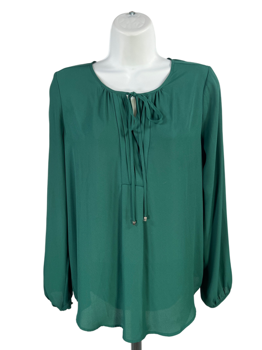 White House Black Market Women's Green V-Neck Semi-Sheer Blouse - 4