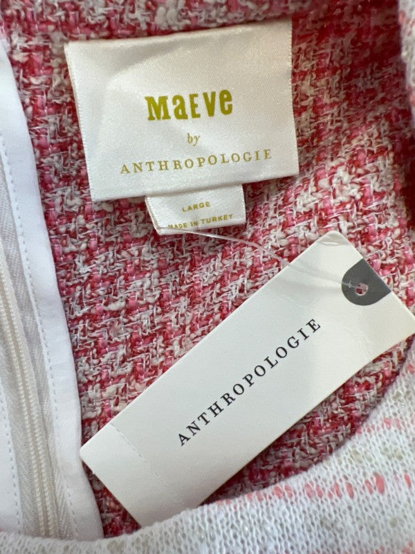 Maeve By Anthropologie Women's Pink Tweed Pleated Sleeveless Mini Dress - L image 3