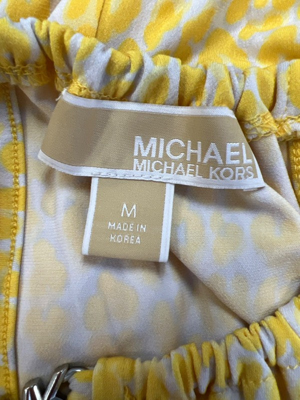 Michael Kors Women's Yellow Sleeveless Keyhole Front Peplum Blouse - M image 3
