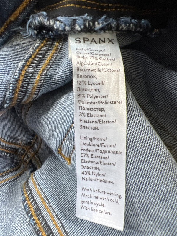 Spanx Women's Medium Wash Distressed Pull On Skinny Denim Jeans - M image 4