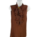 Michael Kors Women's Brown Quarter Zip Ruffle Front Sleeveless Shirt - L