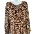 White House Black Market Women's Brown Leopard Print Sheer Sleeve Blouse - 4
