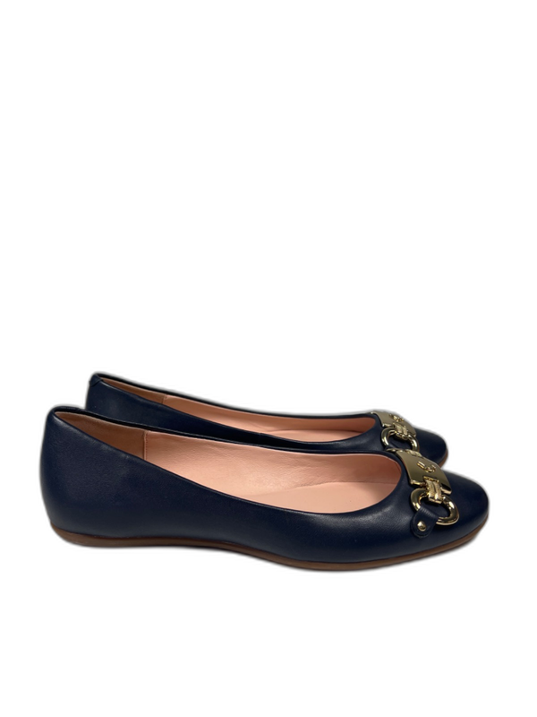 Kate Spade Women's Blue Leather Phoebe Gold Accent Ballet Flats - 7