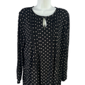 J Jill Women's Black/White Wearever Floral Keyhole Front Long Sleeve Blouse - L