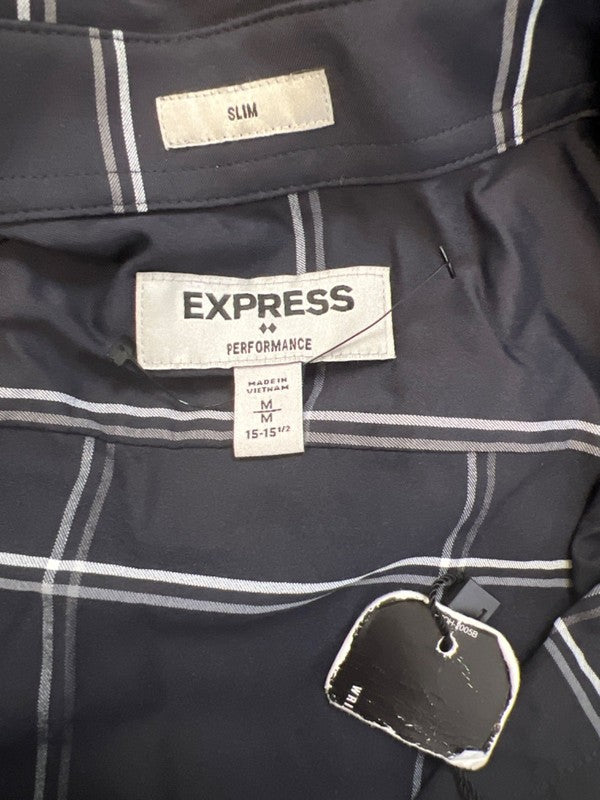 Express Men's Blue Plaid Long Sleeve Performance Slim Button Up Shirt - M image 3