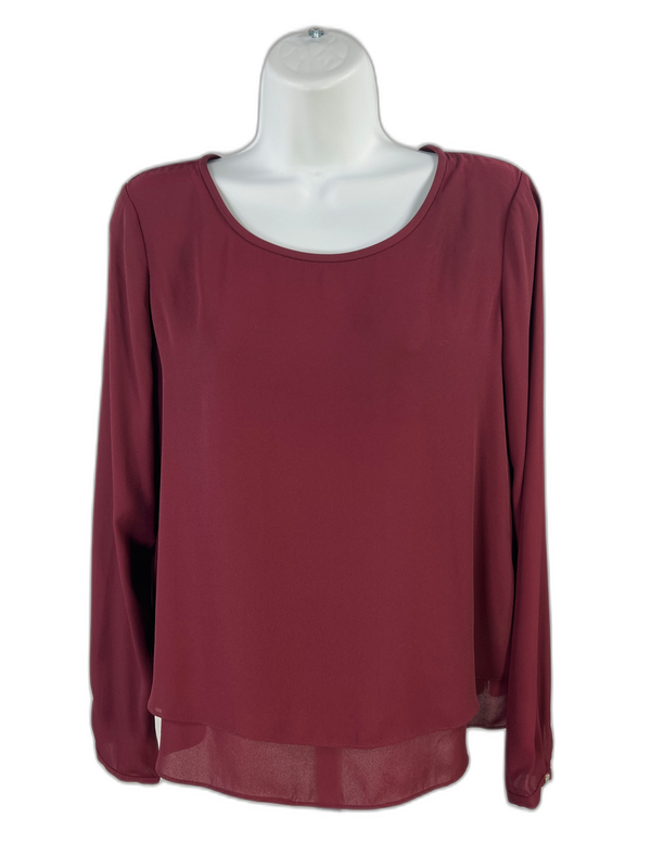 White House Black Market Burgundy Back Keyhole Long Sleeve Blouse - 4