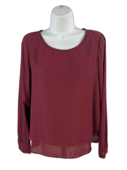 White House Black Market Burgundy Back Keyhole Long Sleeve Blouse - 4