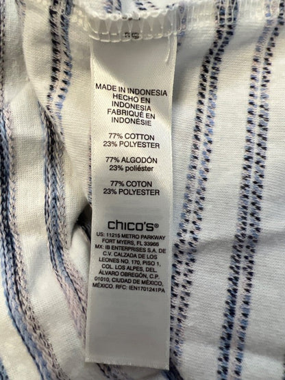 Chico's Women's White/Multicolor Textured Striped Short Sleeve Shirt - 3/US XL image 4