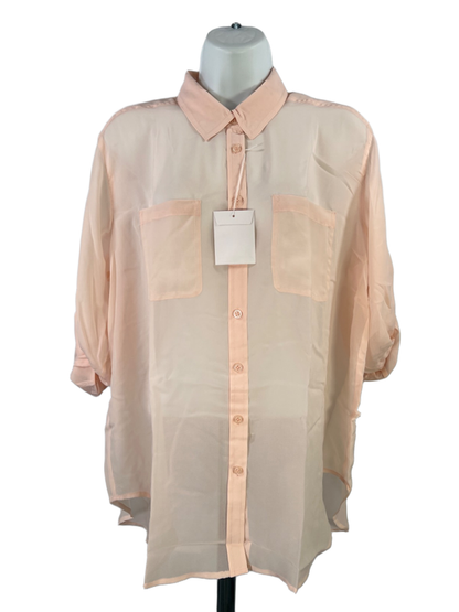 Victoria's Secret Women's Pink Sheer Long Roll Sleeve Button Up Shirt - S