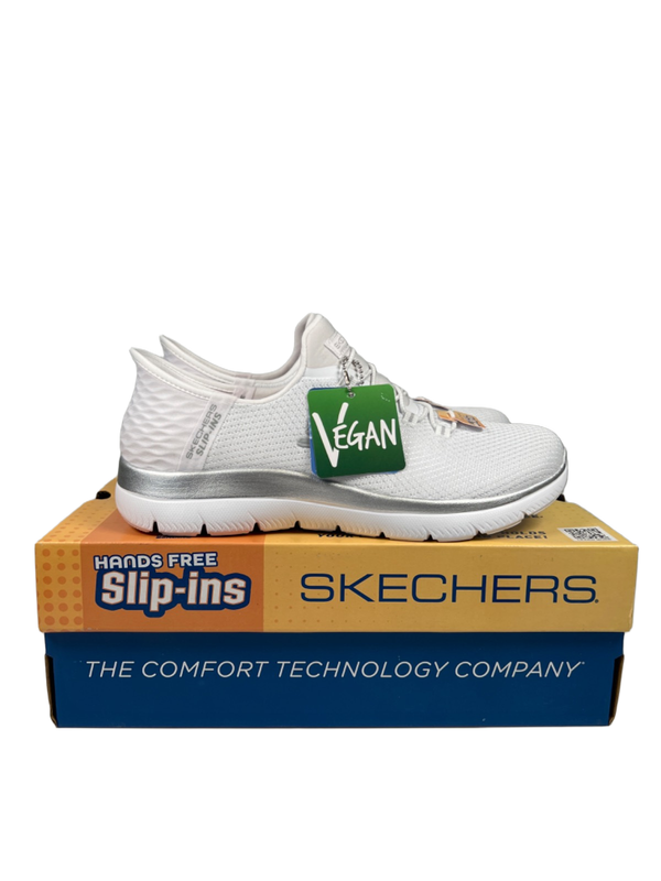 Skechers Women's White Metallic Diamond Dream Summits Slip On Sneakers - 8.5