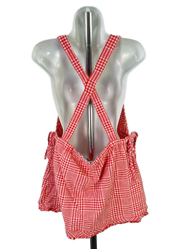 Free People Women's Red Chrissie Gingham Overall Strap Back Mini Skirtall - S image 2