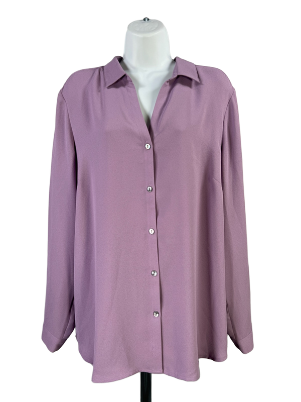 J Jill Women's Purple Button Up Back Pleated Hi-Low Long Sleeve Blouse -   L