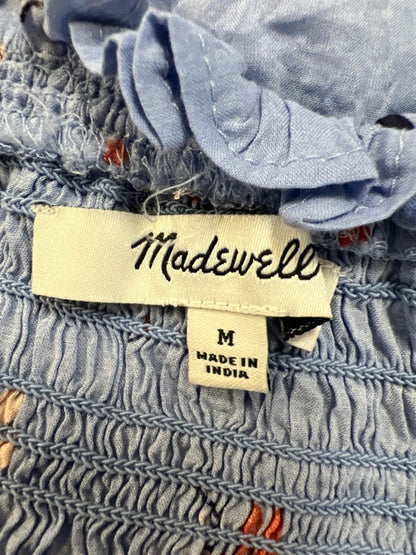Madewell Women's Blue Floral Flutter Sleeve Smocked Blouse - M image 3
