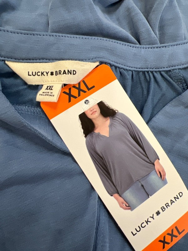 Lucky Brand Women's Blue Long Sleeve V-Neck Blouse - XXL image 3
