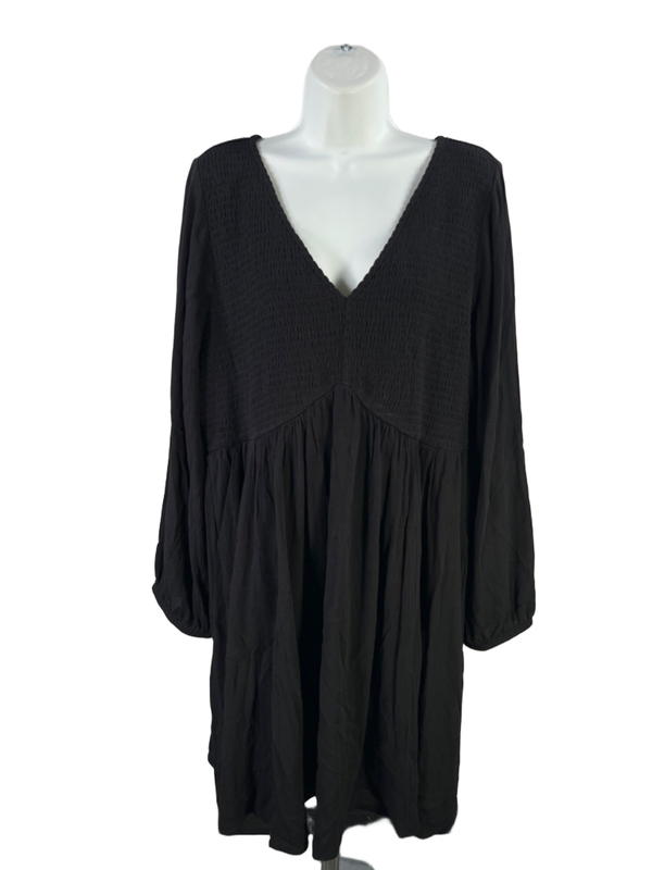 Torrid Women's Black Babydoll Smocked Bodice Long Sleeve Mini Dress - 2 Plus