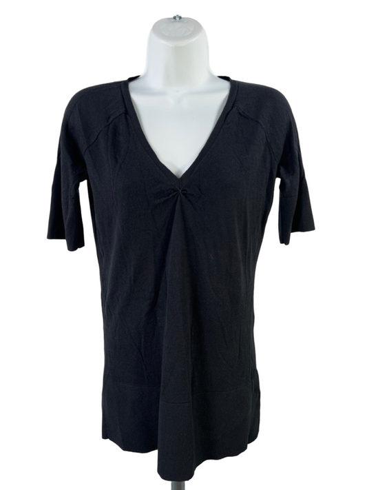 Banana Republic Women's Black Short Sleeve Silk Cotton Cashmere V-Neck Shirt - M
