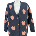 Coldwater Creek Women's Blue/Pink Heart Long Sleeve Cardigan Sweater - Petite L