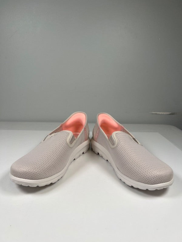 Skechers Women's Beige/Pink Go Walk Travel Fiji Slip On Shoes - 9 Wide image 6