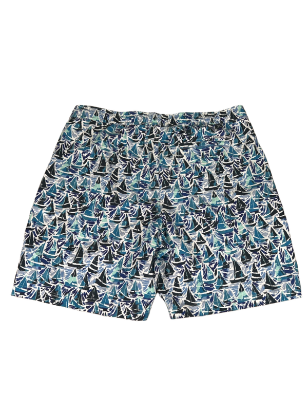 Lands End Men's Blue Boat Print Lined Swim Trunks - L image 2