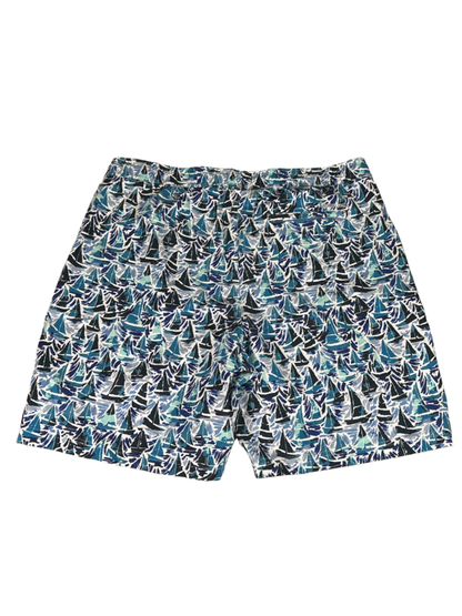 Lands End Men's Blue Boat Print Lined Swim Trunks - L image 2