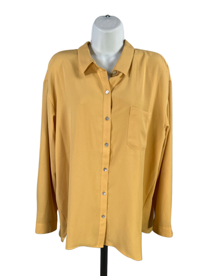 J.Jill Women's Yellow/Gold Long Sleeve Button Up Blouse - L