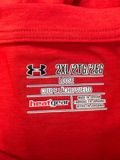 Under Armour Men's Red Short Sleeve Loose Fit HeatGear Athletic Shirt - 2XL image 3