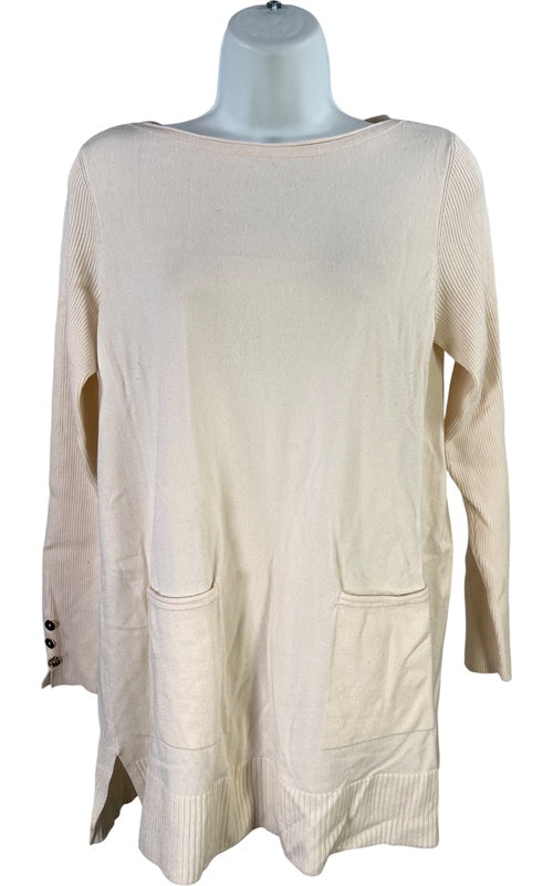 Chico’s Women’s Ivory White Long Sleeve Pocket Front Sweater Shirt - 1/US M image 2