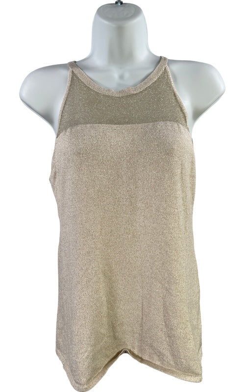 White House Black Market Women’s Ivory/Beige Metallic Tank Top - S image 2