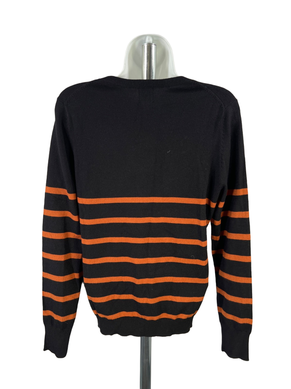 Worthington Women's Black/Orange Striped Long Sleeve Crewneck Sweater - M image 2