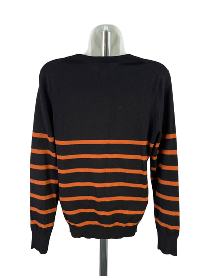 Worthington Women's Black/Orange Striped Long Sleeve Crewneck Sweater - M image 2