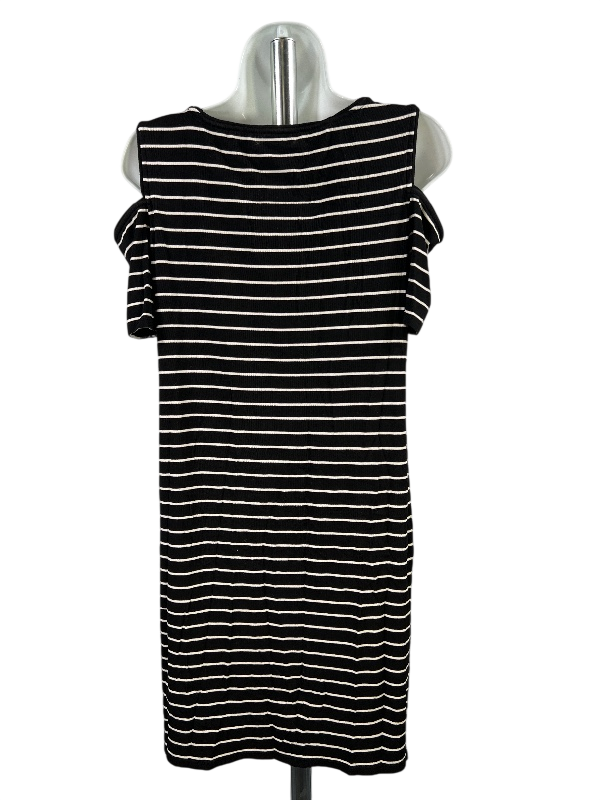 White House Black Market Women's Black Striped Cold Shoulder Shirt Dress - S image 2