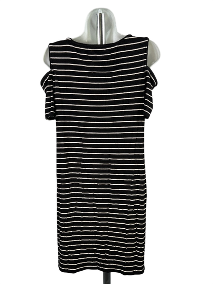 White House Black Market Women's Black Striped Cold Shoulder Shirt Dress - S image 2