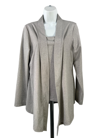 Chico's Women's Gray Additions Metallic Sleeveless Shirt And Cardigan - 1/US M