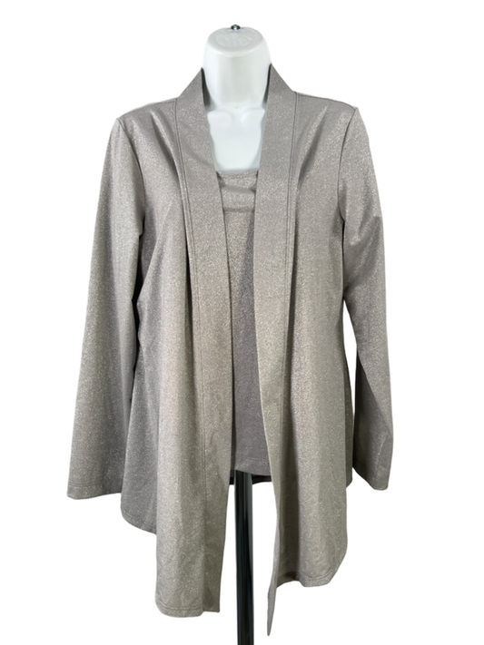 Chico's Women's Gray Additions Metallic Sleeveless Shirt And Cardigan - 1/US M