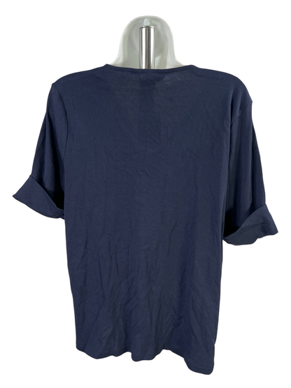 Lauren Ralph Lauren Women's Navy Blue Short Sleeve V-Neck Shirt - Plus 1X image 2