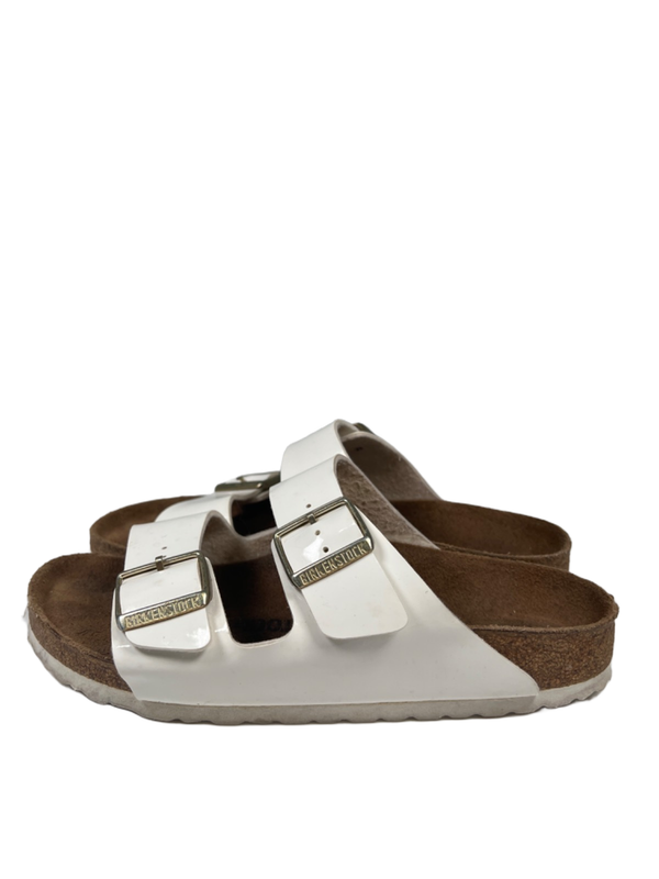 Birkenstock Women's White Arizona Birko-Flor Patent Sandals - 38/US 7-7.5 Narrow image 5