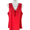 White House Black Market Women's Red/Coral Lace Up Sleeveless Blouse - L