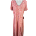 WAYF Women's Pink Floral Short Sleeve Side Slit Maxi Dress - XL